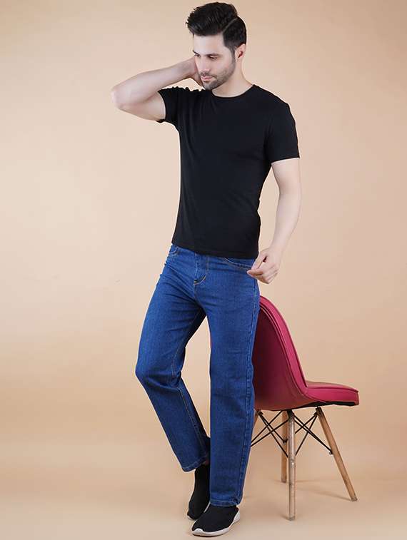 men plain mid rise straight fit jeans - 22241148 -  Standard Image - 2