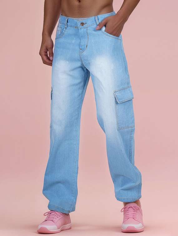 men washed mid rise relaxed fit cargo