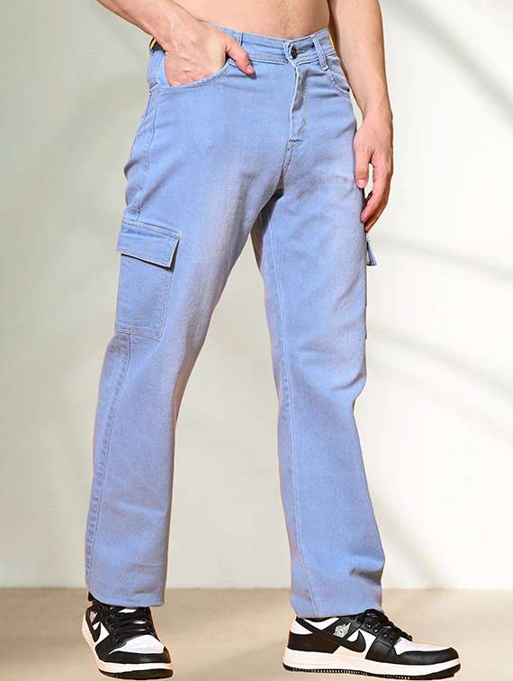 men washed mid rise relaxed fit cargo