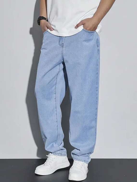 men plain mid rise baggy jeans - 22241194 -  Standard Image - 2