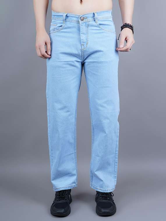 men plain mid rise straight fit jeans