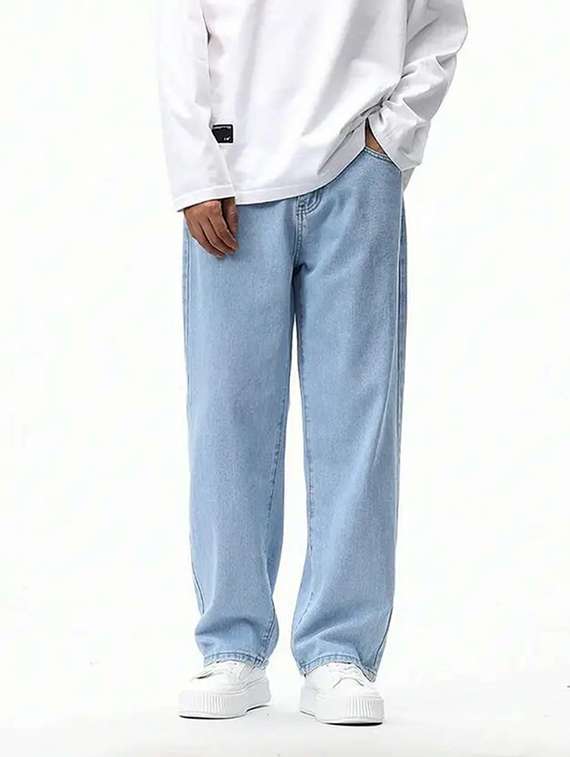 men plain mid rise baggy jeans