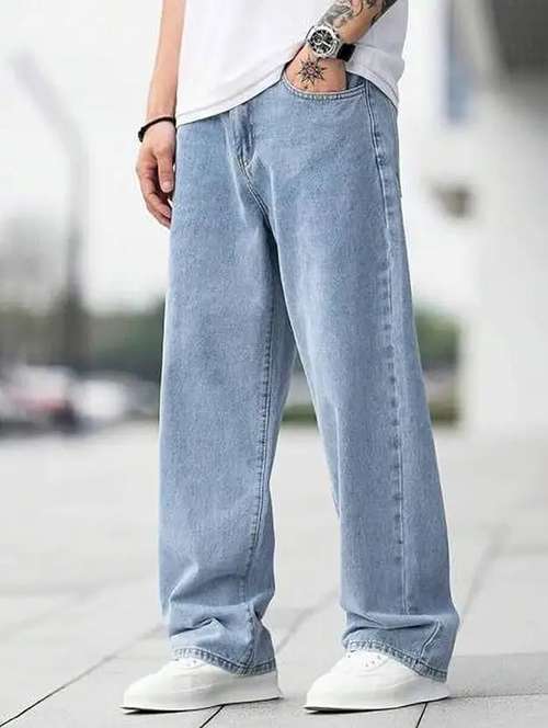Men Plain Mid Rise Baggy Jeans
