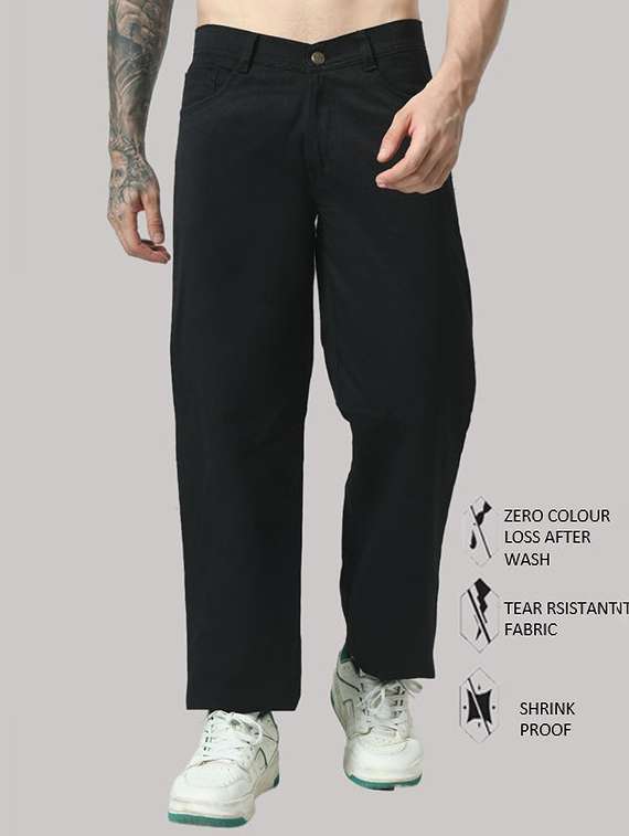 men plain mid rise relaxed fit jeans