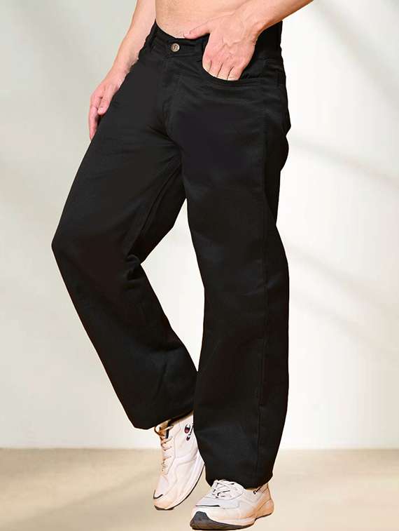 men plain mid rise relaxed fit jeans