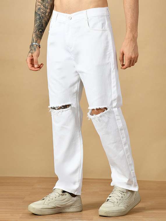 men slash knee mid rise relaxed fit jeans