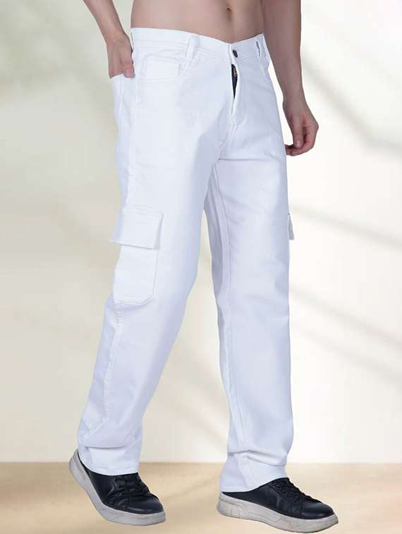 men solid mid rise relaxed fit cargo