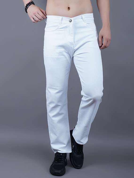 men plain mid rise straight fit jeans