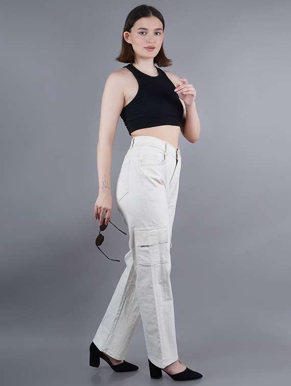 women solid high rise denim cargo - 22241471 -  Standard Image - 2