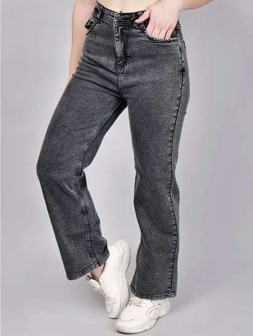 women solid mid rise straight fit jeans - 22241480 -  Standard Image - 0