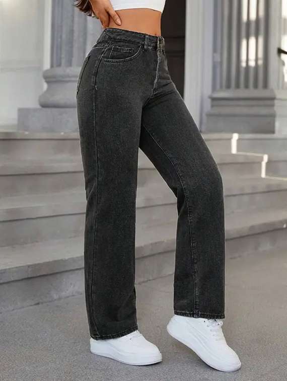 women solid high rise straight fit jeans - 22241485 -  Standard Image - 2