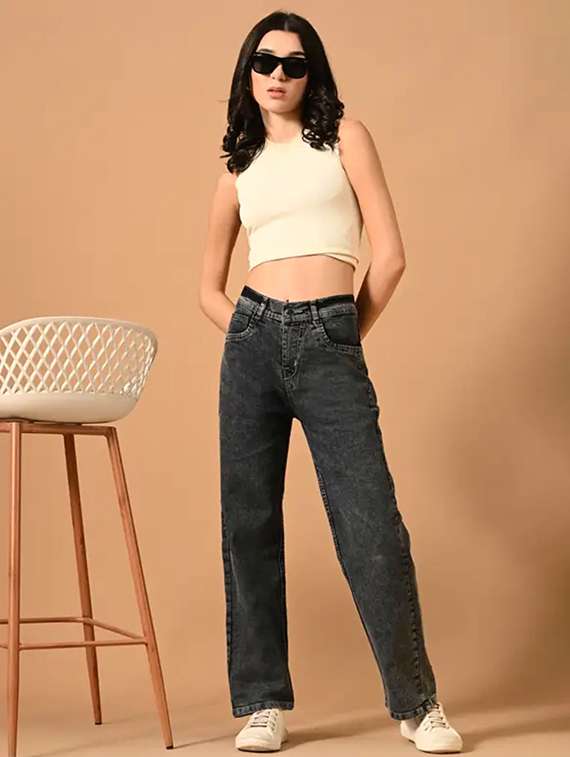 women solid mid rise straight fit jeans - 22241487 -  Standard Image - 2