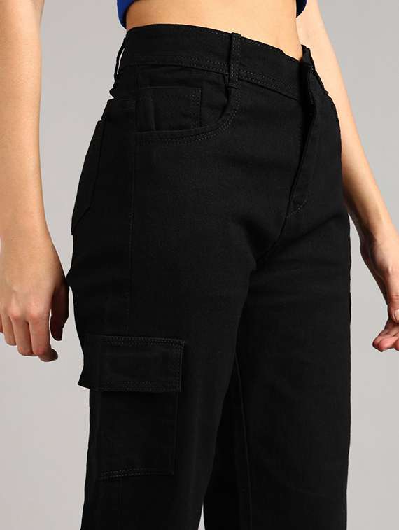 women solid high rise denim cargo - 22241506 -  Standard Image - 2