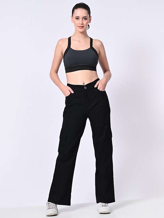 women solid high rise denim cargo - 22241512 -  Standard Image - 2