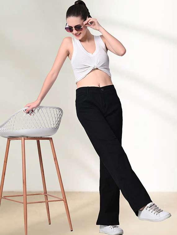 women solid mid rise straight fit jeans - 22241530 -  Standard Image - 2