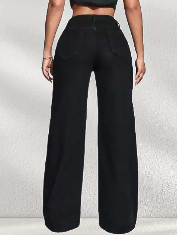 black denim jeanwomen solid high rise wide leg jeans - 22241549 -  Standard Image - 2