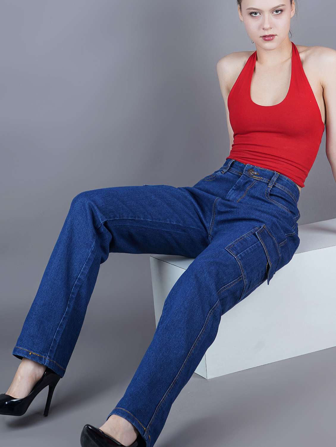 women solid mid rise denim cargo - 22241610 -  Standard Image - 2