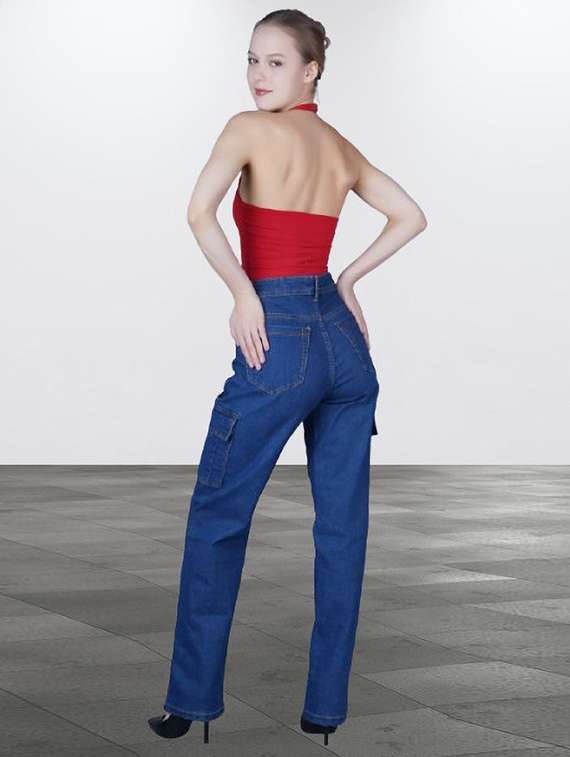 women solid high rise denim cargo - 22241632 -  Standard Image - 2