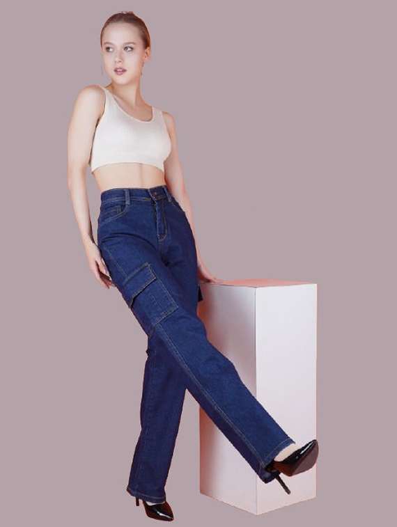 women solid high rise denim cargo - 22241637 -  Standard Image - 2