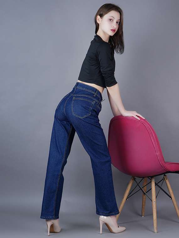 women solid high rise straight fit jeans - 22241648 -  Standard Image - 2