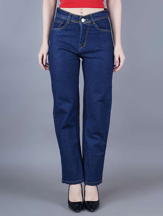women solid mid rise straight fit jeans