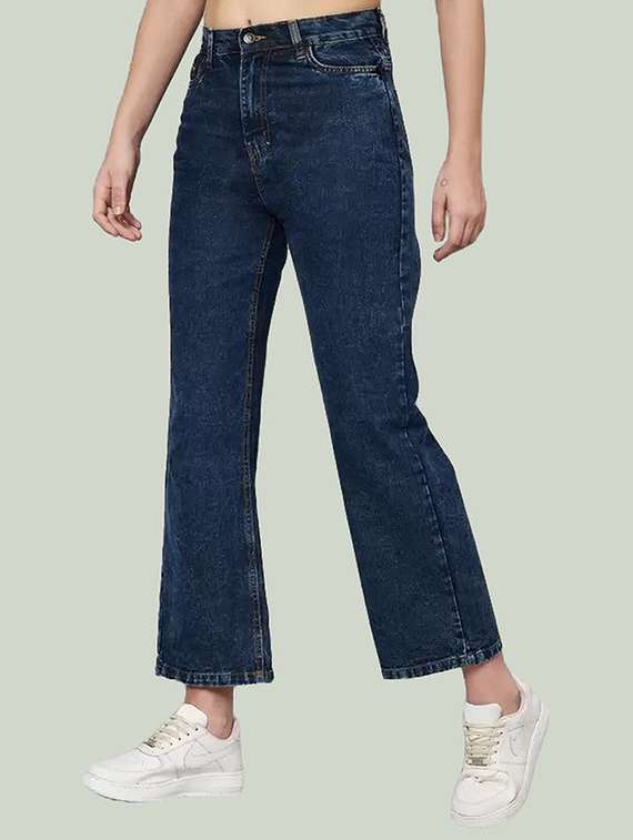 women solid mid rise bootcut jean