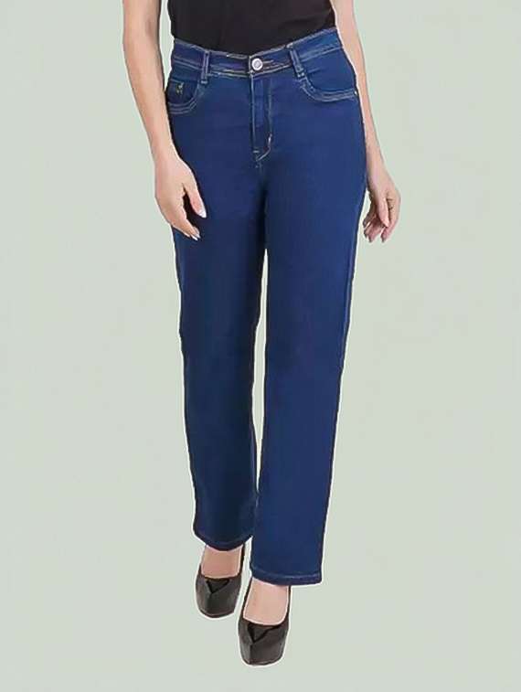 women solid high rise straight fit jean