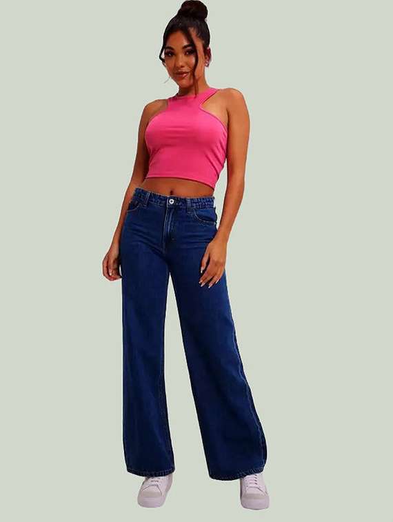 women solid high rise wide leg jean - 22241693 -  Standard Image - 2