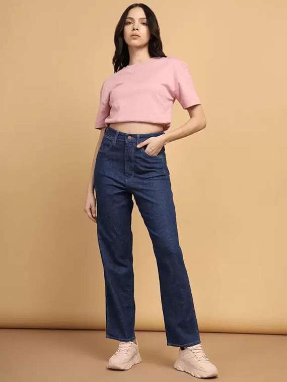 women solid high rise straight fit jeans - 22241702 -  Standard Image - 2
