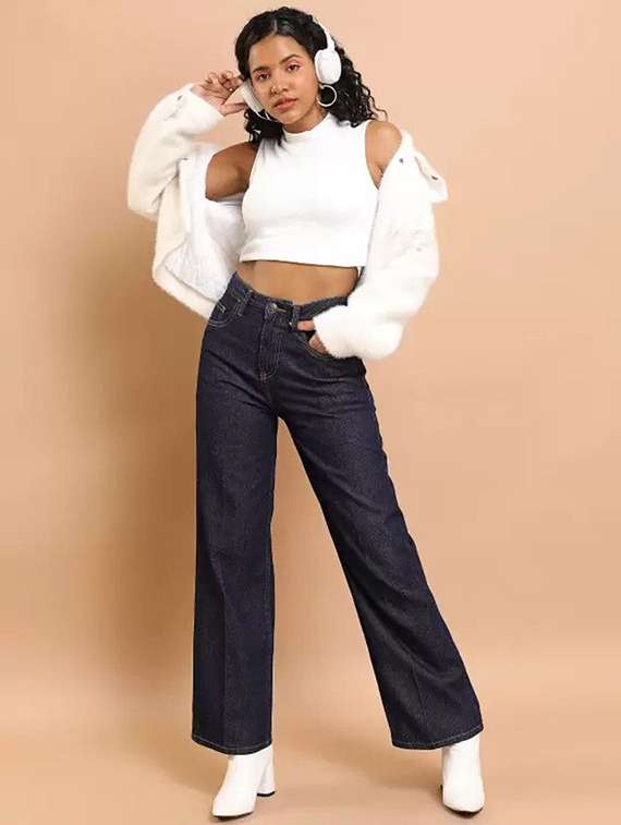 women solid high rise wide leg jeans - 22241720 -  Standard Image - 2