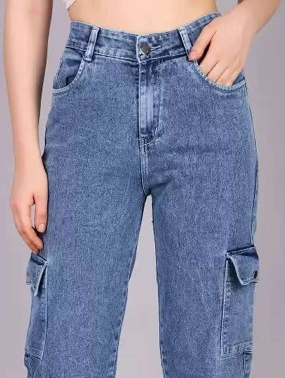 women solid high rise denim cargo - 22241736 -  Standard Image - 2