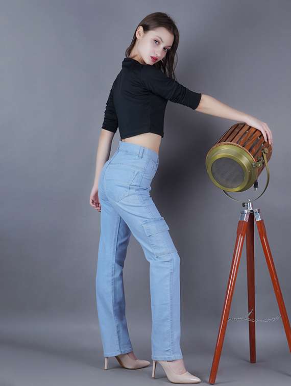 women solid high rise denim cargo - 22241739 -  Standard Image - 2