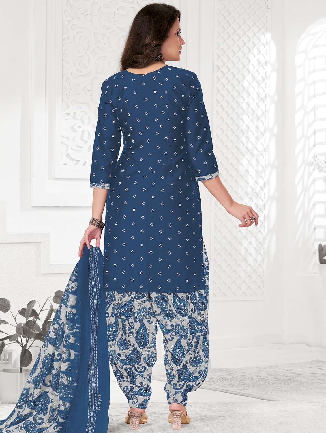 women printed three quarter sleeve kurta patiala with dupatta set - 22242007 -  Standard Image - 2