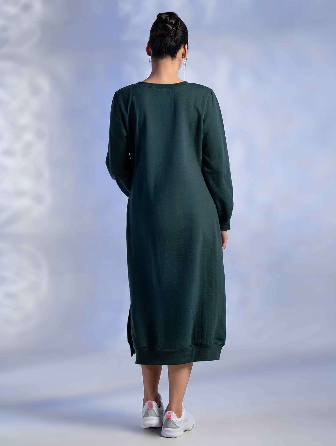 women solid long sleeve woolen t-shirt dress - 22242048 -  Standard Image - 2