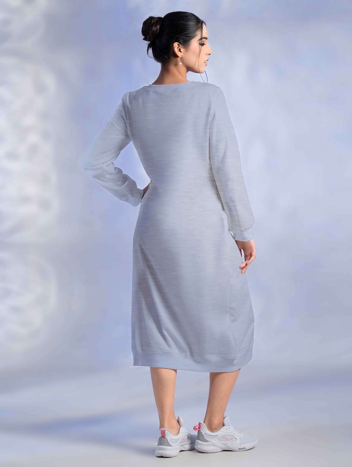 women solid long sleeve woolen t-shirt dress - 22242049 -  Standard Image - 2