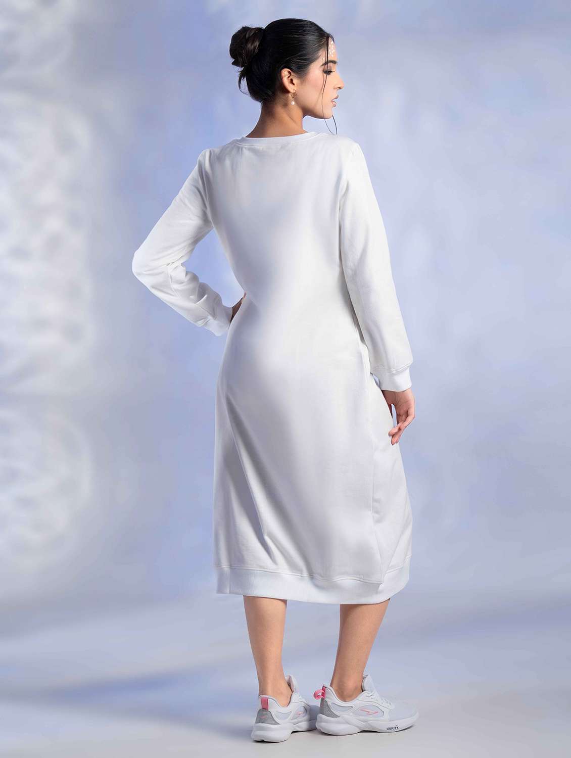 women solid long sleeve woolen t-shirt dress - 22242051 -  Standard Image - 2