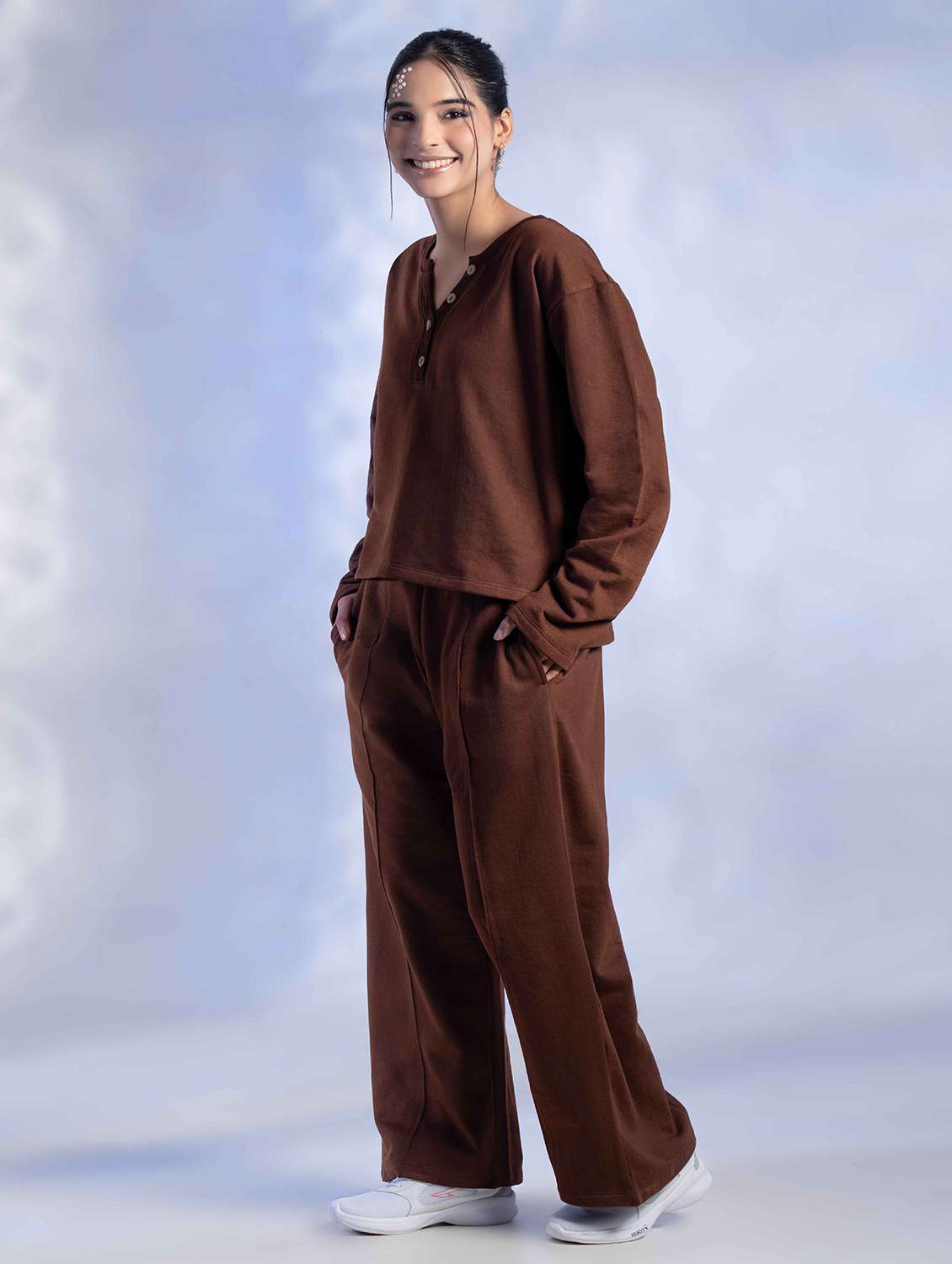 women solid long sleeve winter wear co-ord set - 22242056 -  Standard Image - 2