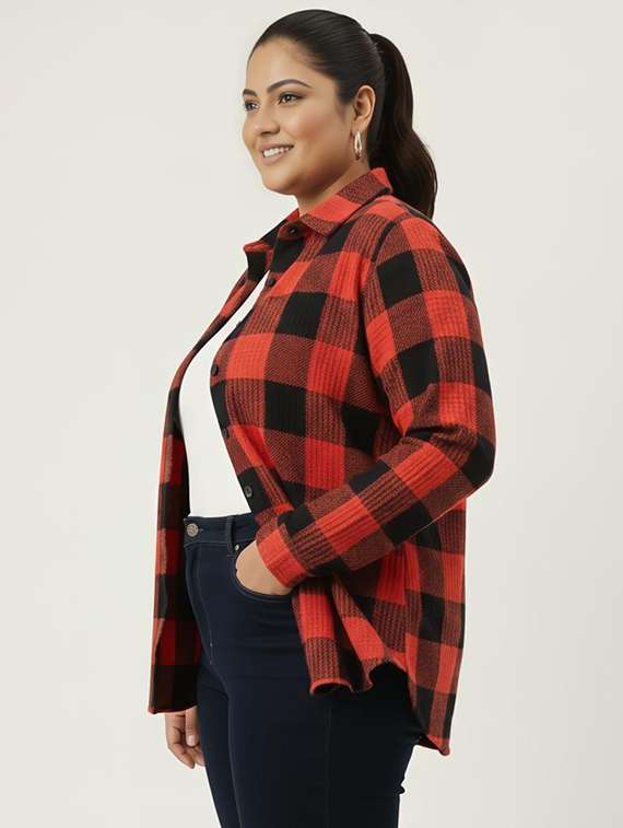 women plus size checkered long sleeve collared shirt - 22243307 -  Standard Image - 2