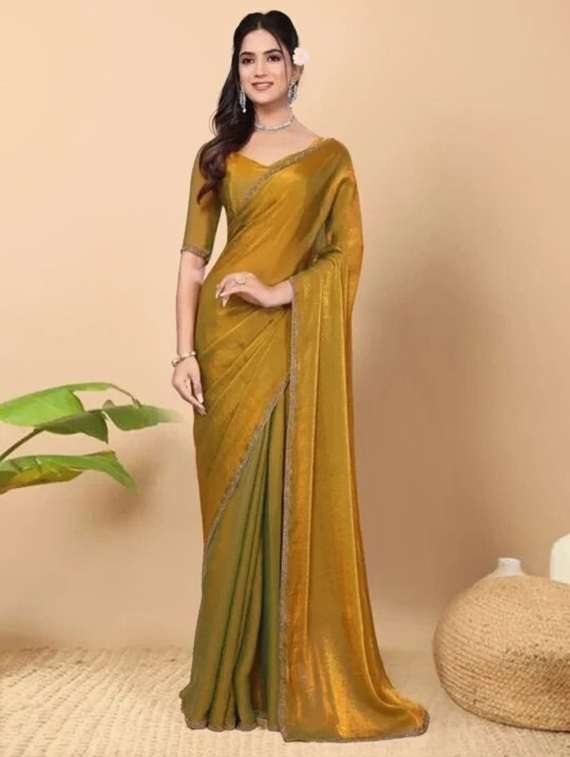 women solid with embellished bordered saree with blouse - 22243498 -  Standard Image - 2