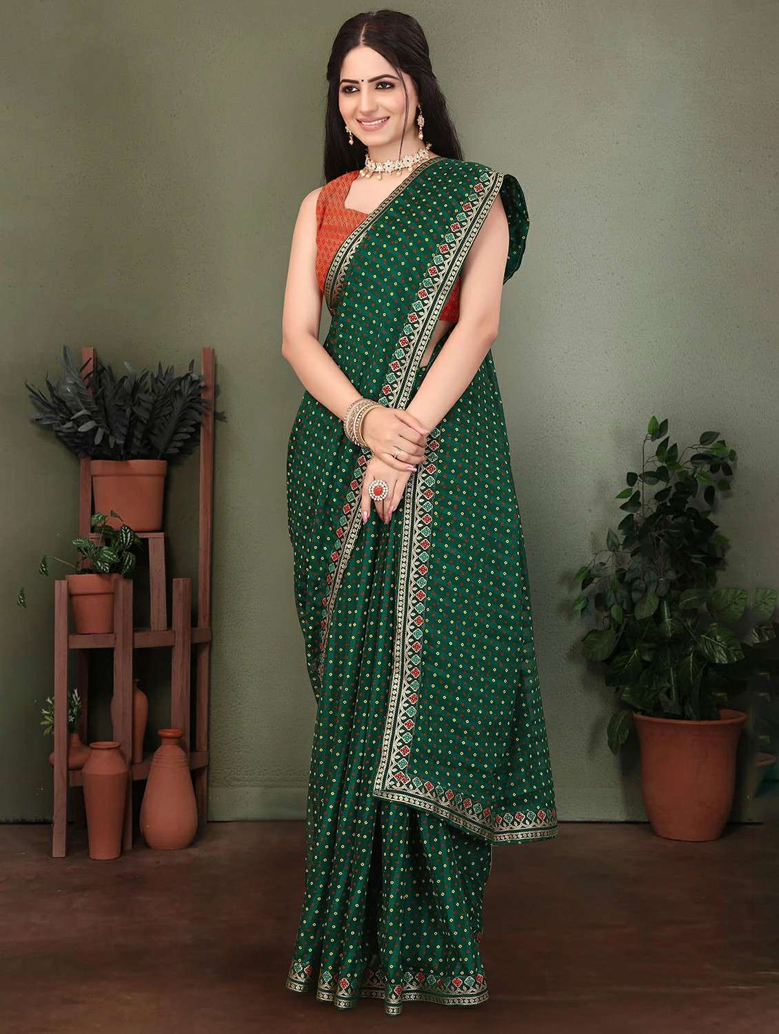 women bandhani printed saree with blouse - 22243561 -  Standard Image - 2