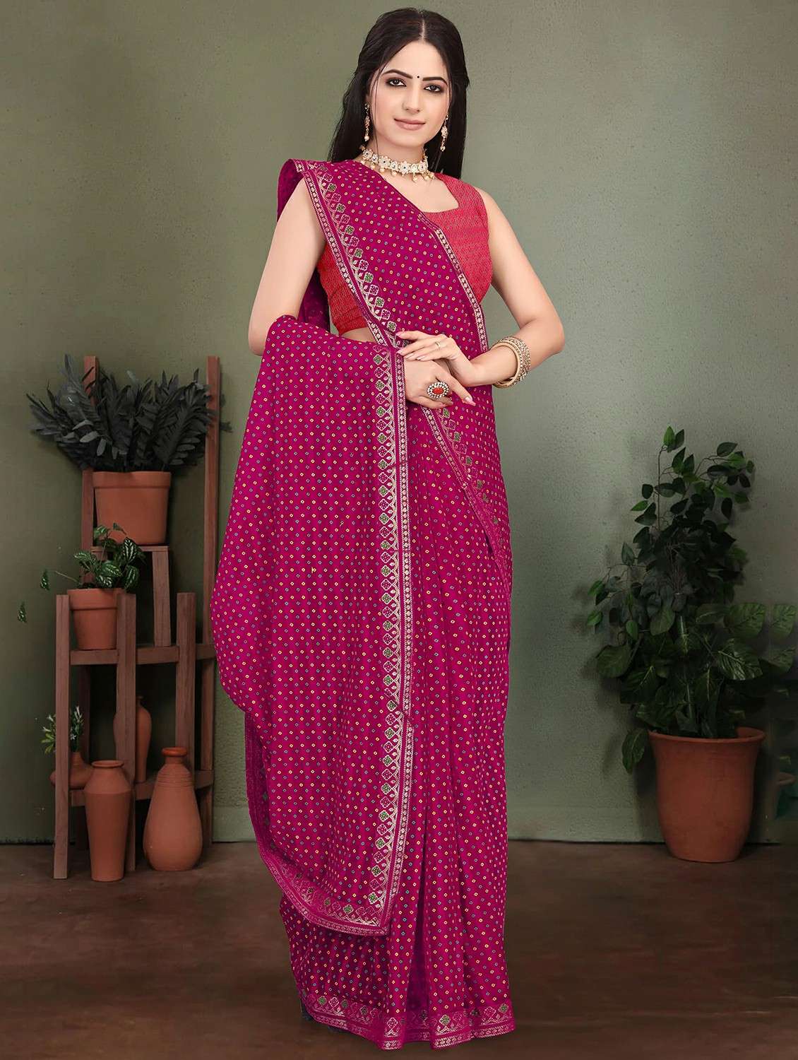 women bandhani printed saree with blouse - 22243562 -  Standard Image - 2