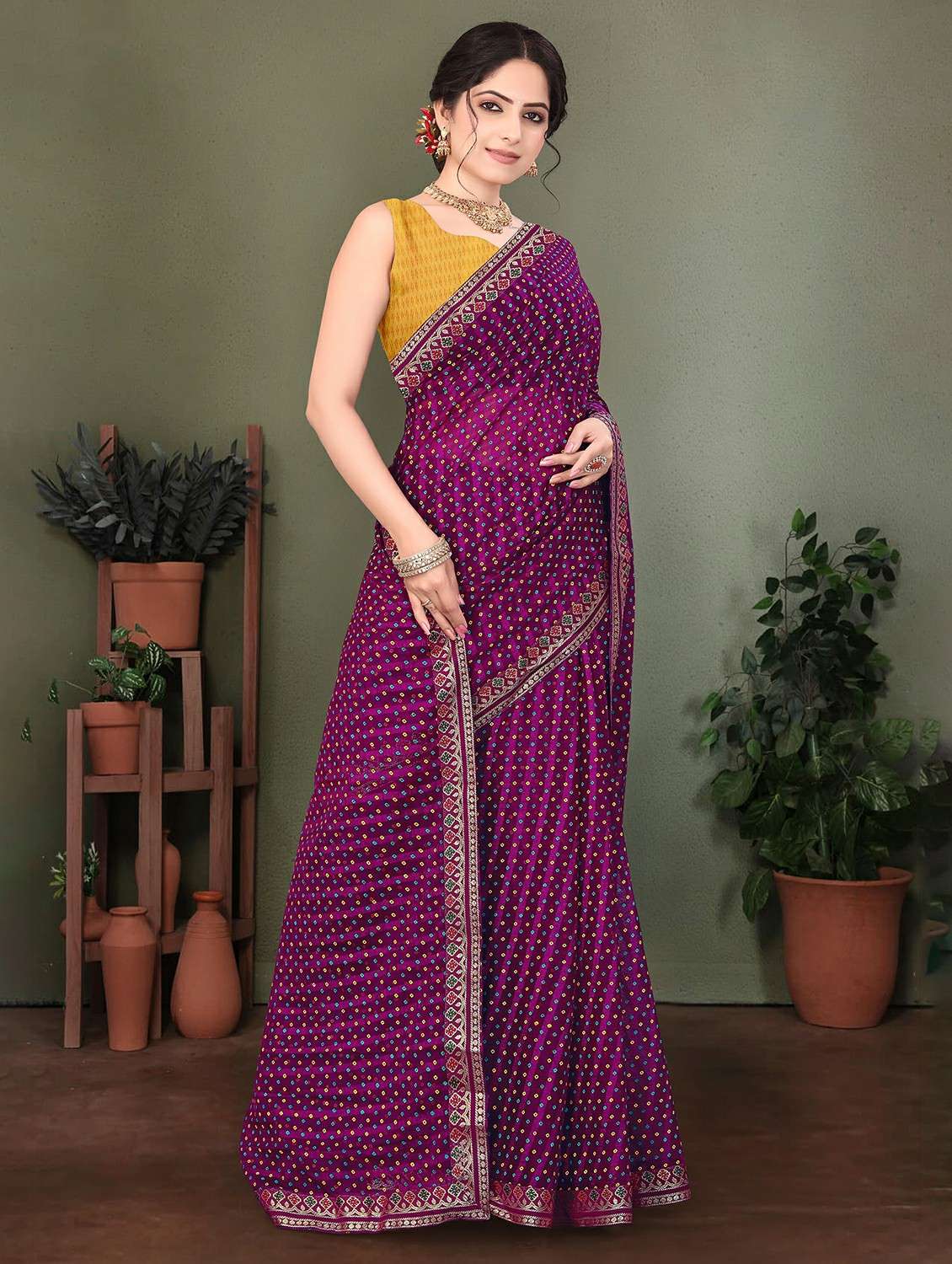 women bandhani printed saree with blouse - 22243563 -  Standard Image - 2