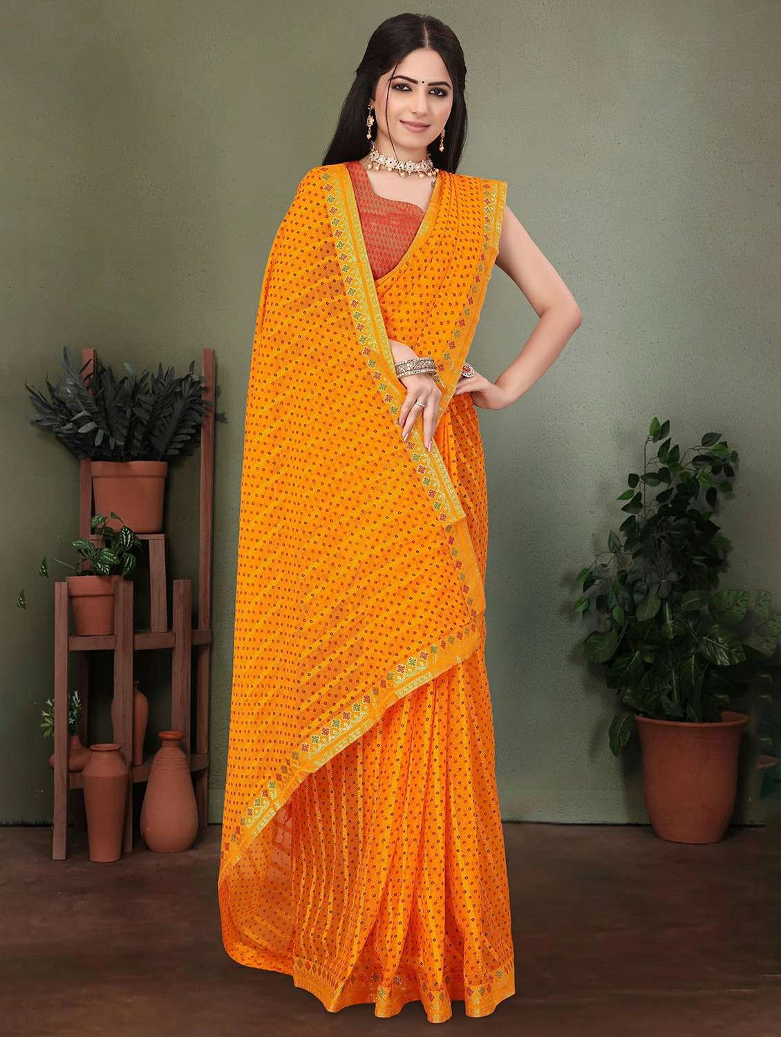 women bandhani printed saree with blouse - 22243565 -  Standard Image - 2