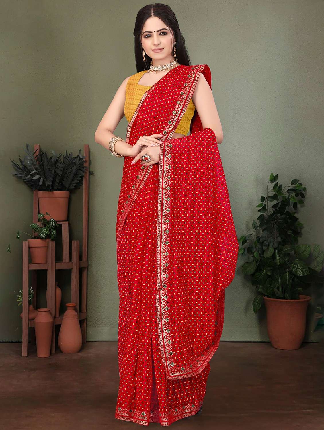 women bandhani printed saree with blouse - 22243566 -  Standard Image - 2