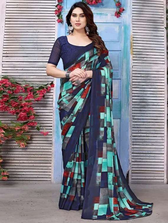 women printed casual wear saree with blouse