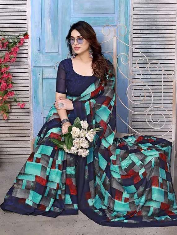 women printed casual wear saree with blouse - 22243587 -  Standard Image - 2
