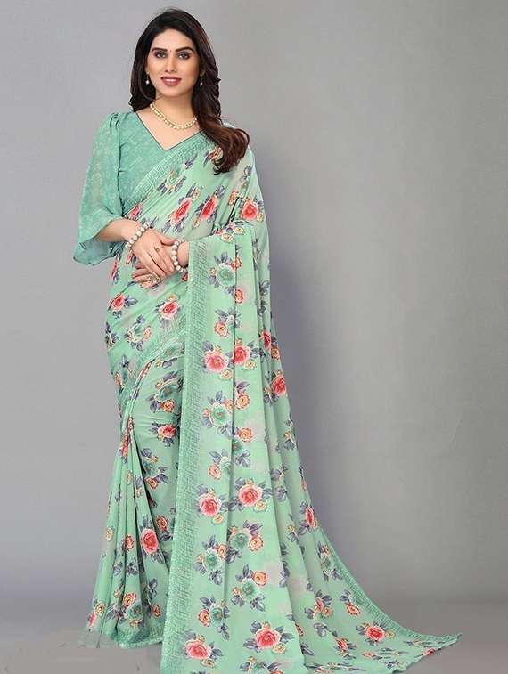women floral printed saree with blouse