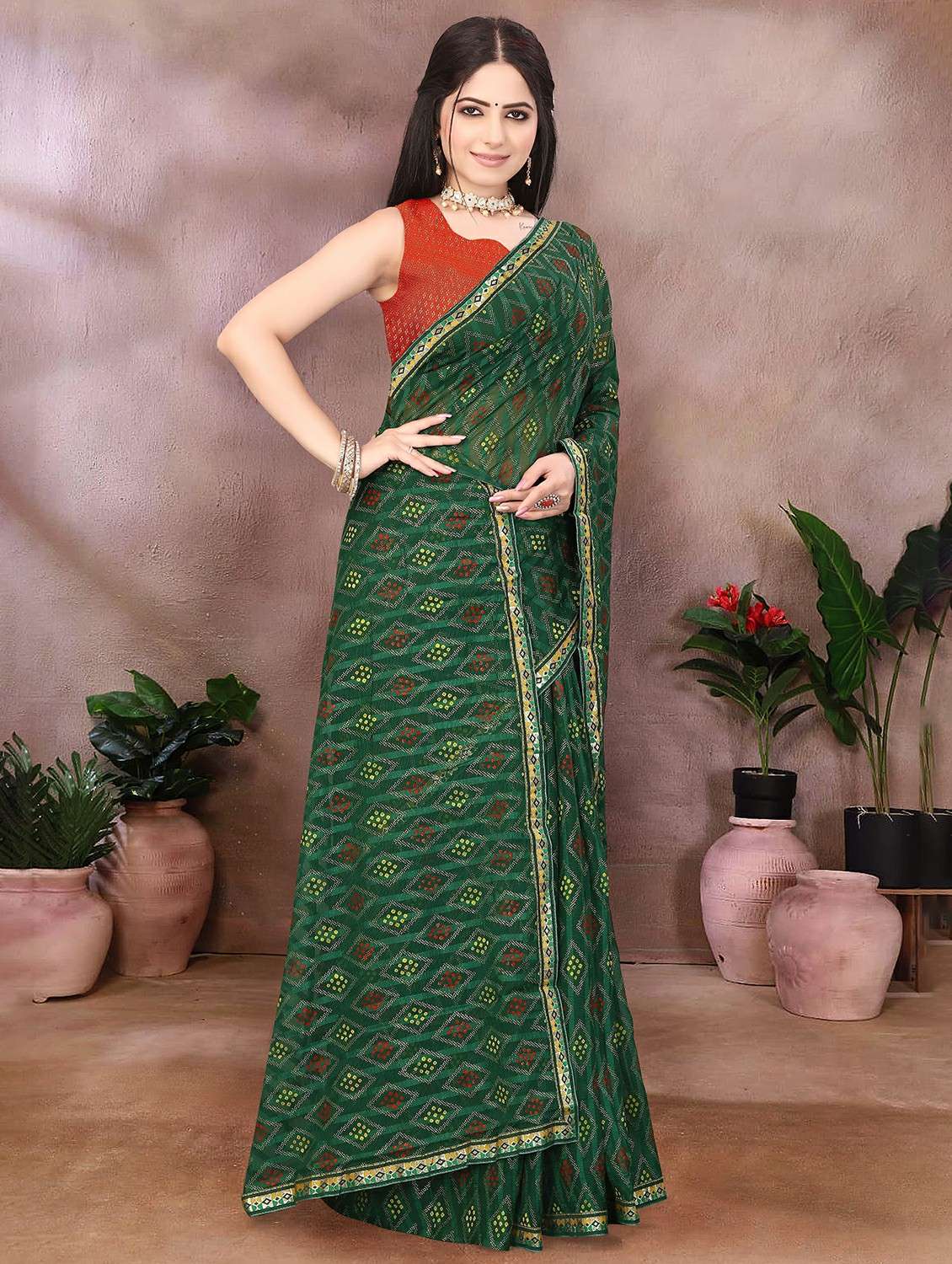 women bandhani printed saree with blouse - 22243595 -  Standard Image - 2