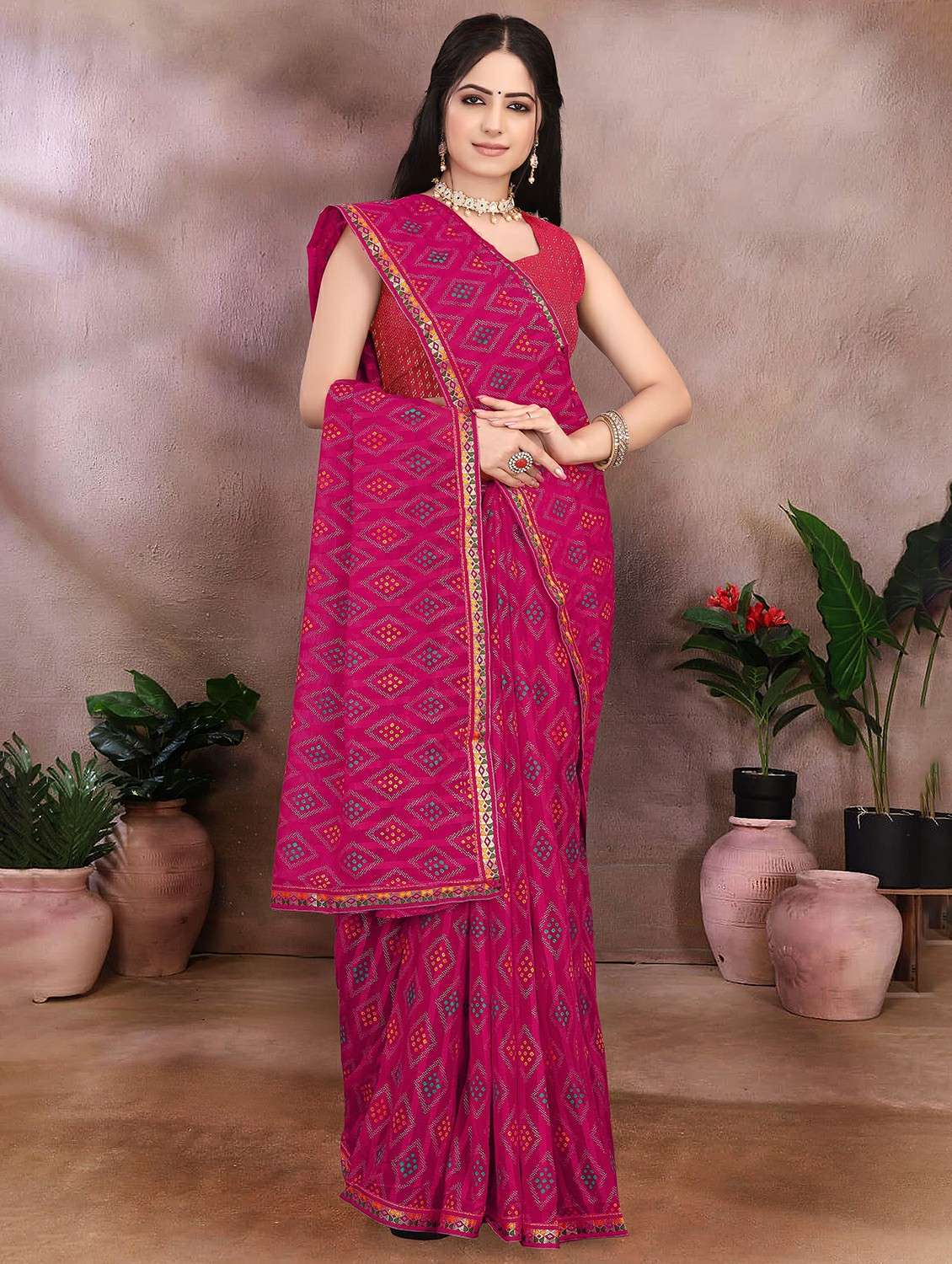 women bandhani printed saree with blouse - 22243596 -  Standard Image - 2