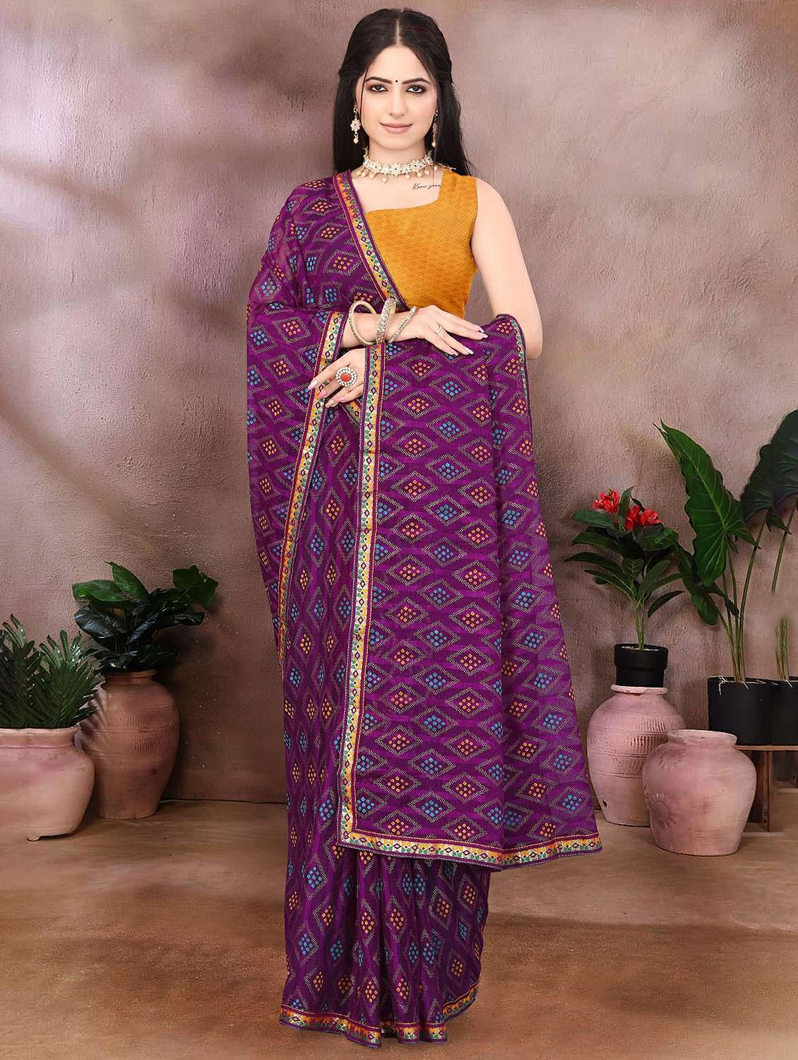 women bandhani printed saree with blouse - 22243597 -  Standard Image - 2